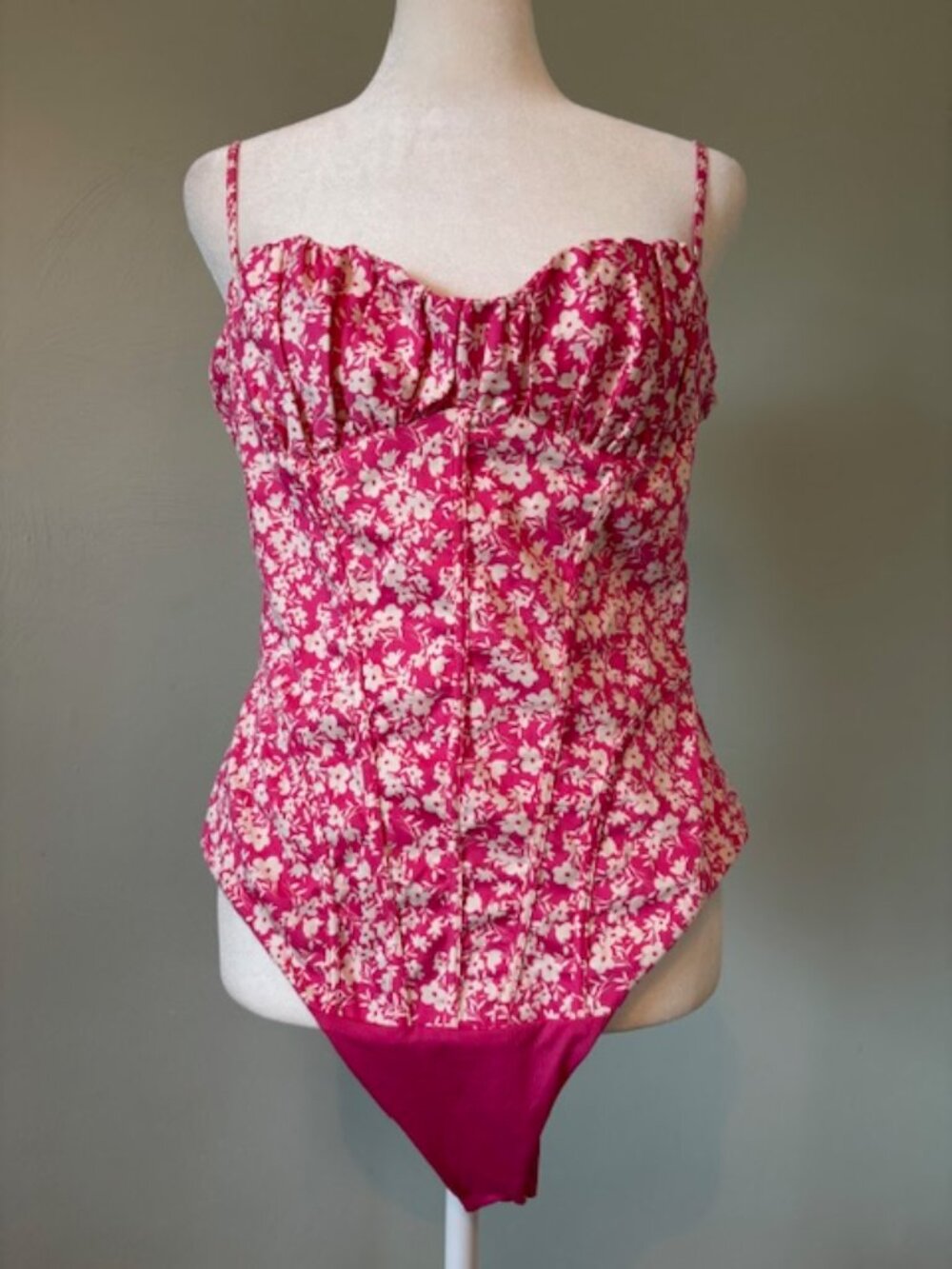NWOT Zara Hot Pink Floral Corset Bodysuit Women's Size Large